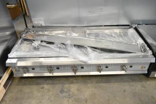 BRAND NEW 2024 CPG 60" stainless steel gas griddle, model 351GMCPG60NL, 150,000 BTU, manual controls, slight scratching.
