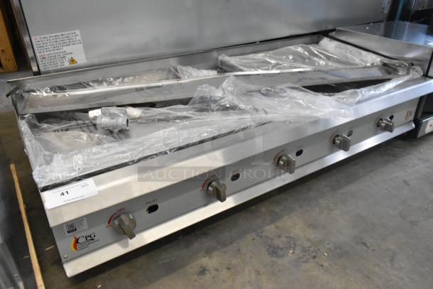 BRAND NEW 2024 CPG 60" stainless steel griddle, model 351GMCPG60NL. Natural gas, manual controls, 150,000 BTU.