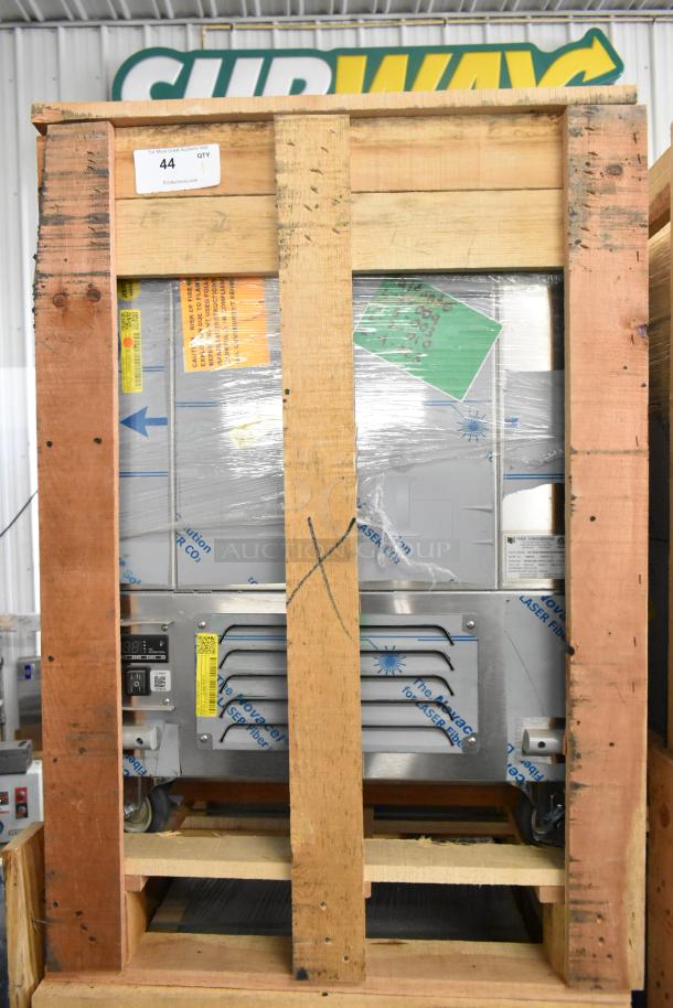 Brand new 2021 BKI 52473-1 stainless steel commercial freezer on casters, 115V, 1 phase, crated for shipping.