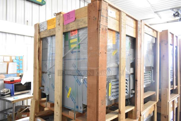 Brand new 2021 BKI 52473-1 stainless steel commercial freezer on casters, wrapped, in wooden crate. 115 Volts, 1 Phase.