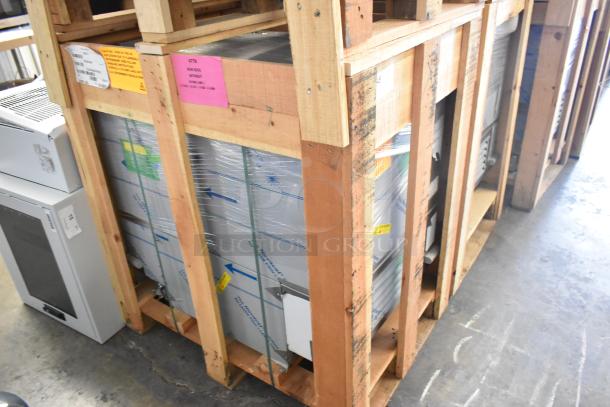 Brand new BKI 52473-1 stainless steel commercial freezer, securely crated. Includes labels and 115V, 1 phase specification.