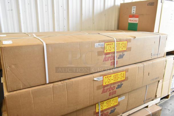Brand new Turbo Air CTST-1800-13-N stainless steel commercial countertop refrigerated rail in packaging. 115 Volts, 1 Phase.