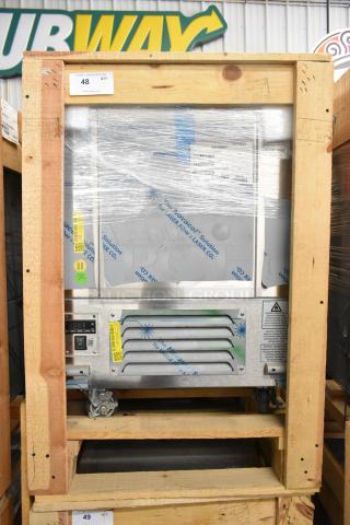Brand new 2021 BKI 52473-1 stainless steel commercial freezer on casters, 115V, labeled tested, in original packaging.