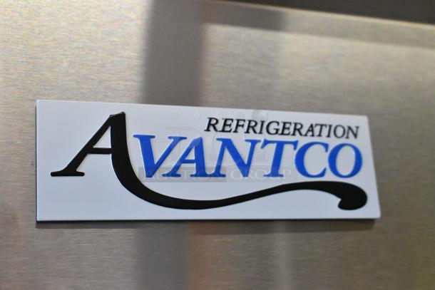 "Avantco 178SS3FHC freezer logo. Stainless steel, commercial 3-door freezer, poly-coated racks, on casters. 115V, 1-phase."