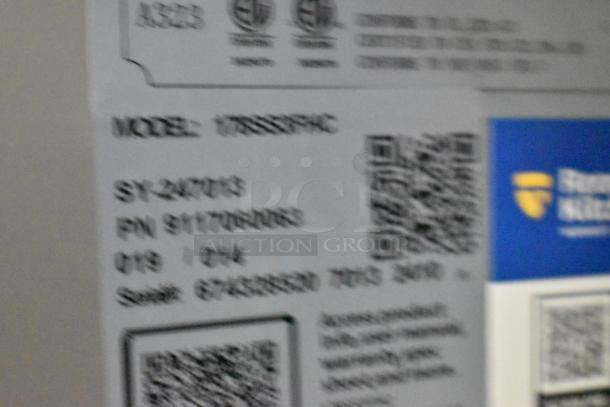 Blurred label of Avantco 178SS3FHC commercial freezer, with model number and QR codes visible.