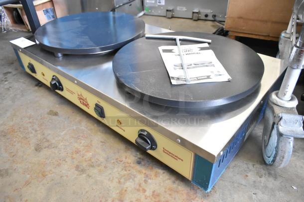Carnival King 382TCM16DBL stainless steel 16" dual non-stick crepe maker, new, 208/240V, 1 phase, with user manual.