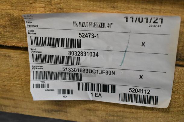 Brand new 2021 BKI 52473-1 stainless steel commercial freezer tag, model number 52473-1, serial 8032831034.