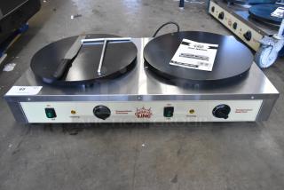 BRAND NEW Carnival King 382TCM16DBL Dual 16" Stainless Crepe Maker with non-stick surface, 208/240V, minor scratches.