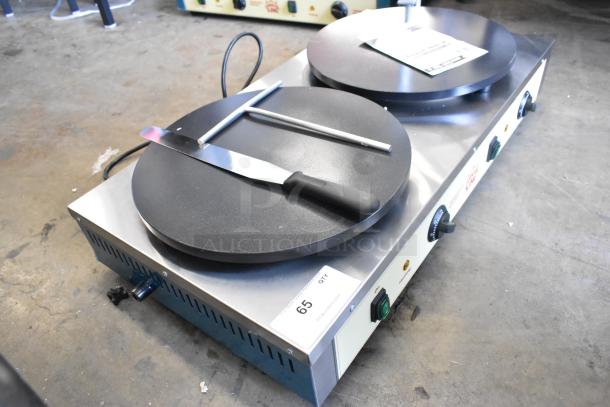 Carnival King 382TCM16DBL Stainless Steel 16" Dual Crepe Maker, brand new, with non-stick plates, 208/240V, 1 phase.