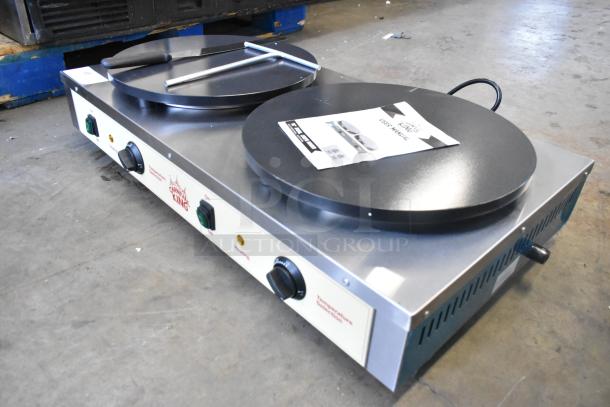 BRAND NEW Carnival King 382TCM16DBL dual non-stick crepe maker, 16", stainless steel. Includes user manual. 208/240V, 1 phase.