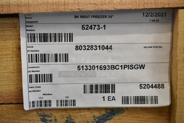 Label for BKI Model 52473-1 freezer with serial number 8032831044 and condenser number 513301693BC1PISGW.