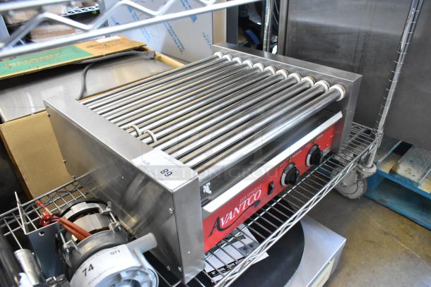 Brand new 2024 Avantco 177RG1830 stainless steel hot dog roller grill with 11 rollers. 120V, 1 phase. Scratch and dent condition.
