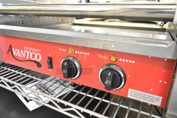 Brand new scratch and dent Avantco 177RG1830 hot dog roller grill, 11 rollers, stainless steel, 120V, dual heat control.