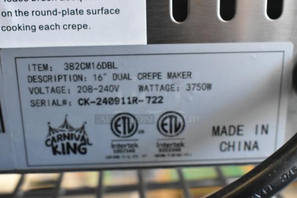 BRAND NEW Carnival King 382CM16DBL Stainless Steel 16" Dual Crepe Maker, 208-240V, 3750W, Made in China.