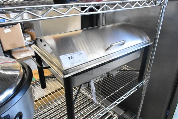 Stainless steel chafer with lid, showing minor scratches. New condition. Item tag reads "78 G", indicating auction lot.