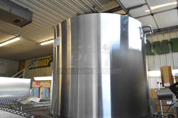 BRAND NEW Choice 471SP140QTHD 140 Qt. Aluminum Stock Pot with minor scratches; heavy weight, durable, large capacity.