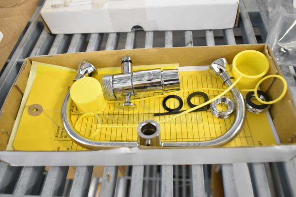 BRAND NEW Bradley chrome-plated brass universal faucet mount eyewash S19-200B, in original packaging, minor scratches visible.