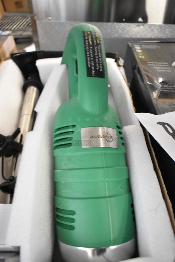 2 brand new AvaMix heavy-duty immersion blenders, models IBHD18 and IBHD21. Minor cosmetic defects visible.