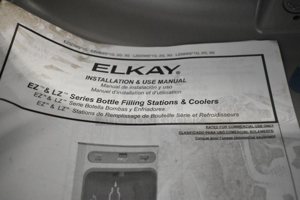 Installation manual for Elkay EZSDWS_1G water fountain with bottle filler, rated for commercial use.