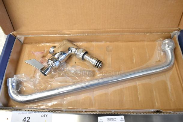 Brand new scratch and dent Waterloo 750AF14 14" pre-rinse add-on faucet in box, chrome finish, includes necessary fittings.