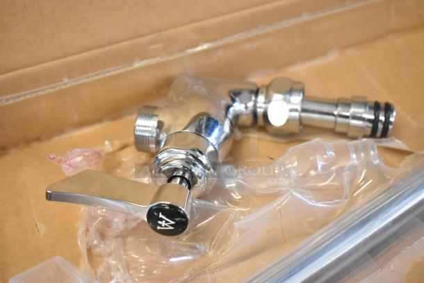 BRAND NEW Waterloo 750AF14 pre-rinse add-on faucet, 14", chrome finish, minor scratches. Boxed, with install parts.