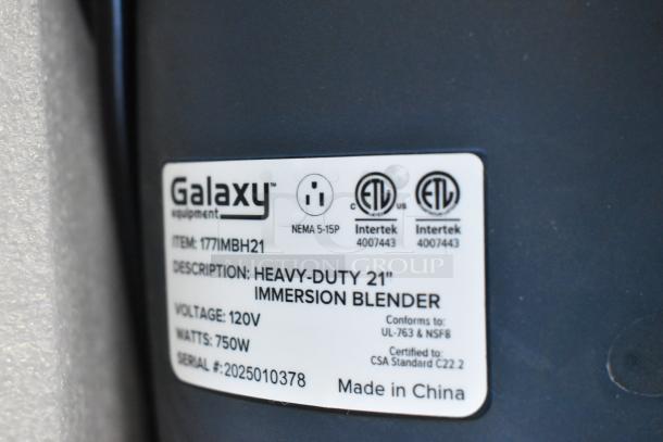 BRAND NEW Galaxy 177IMBH21 21" heavy-duty immersion blender, 1 hp, 120V, scratch and dent, UL-763 & NSF8 certified. Made in China.