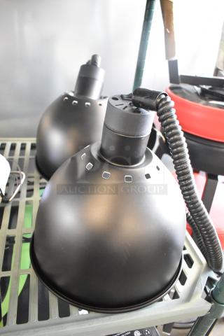 Brand new ServIt 423HLR85BK ceiling mount heat lamps with retractable cord, modern black finish, slight scratches and dents.