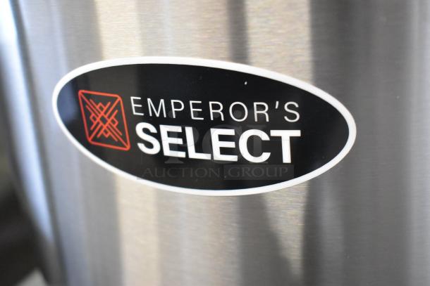 Brand new Emperor's Select 478ESC100SS, 100 cup insulated sushi rice container, stainless steel, brand logo visible.