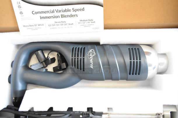 AvaMix 928IBMD10 immersion blender, medium-duty, 10" variable speed, brand new, 120V, 1 phase. Scratch and dent condition.