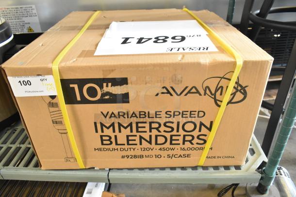 Five new AvaMix 928IBMD10 10" medium-duty variable speed immersion blenders, 120V, in original packaging.