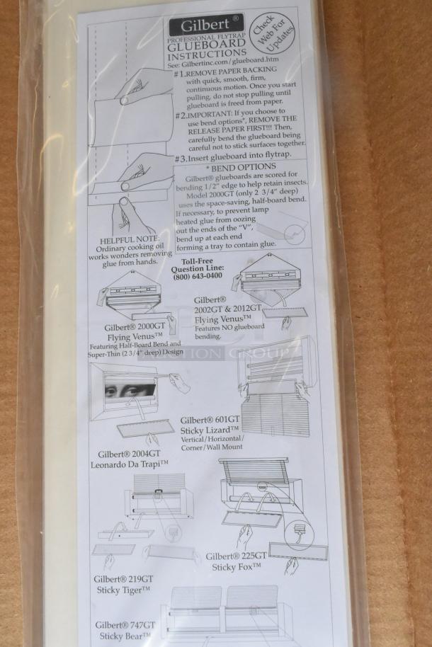 6 boxes of Gilbert 10226042 5"x17" Glueboard, brand new with scratch and dent. Includes use instructions on packaging.