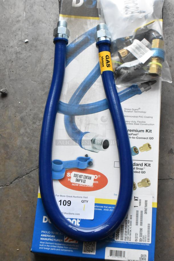 Brand new Dormont 1675KIT48 48" gas connector kit with 3/4" male/male couplings. Scratch and dent condition, includes labels.