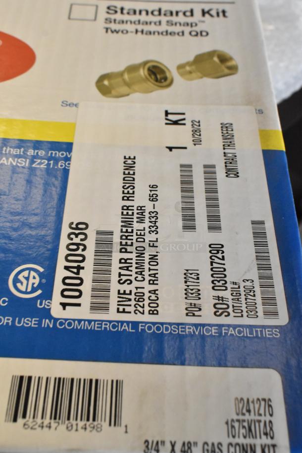 BRAND NEW Dormont 1675KIT48 48" gas connector kit, 3/4" male/male couplings. Slight packaging dent, standard kit details shown.