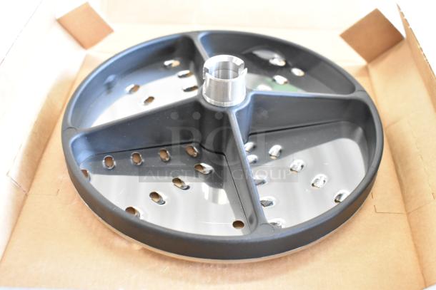 4 brand new Robot Coupe food processor blades in box, includes 28059W grater, 28053W julienne, 28112W dicer, 28065W slicer.