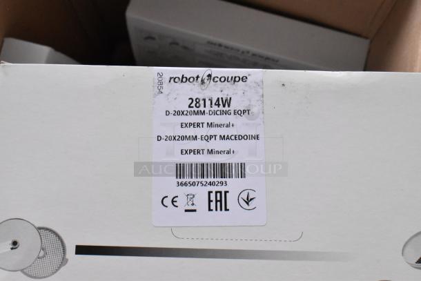 14 new Robot Coupe food processor blades. Model 28114W shown with label detailing dicing equipment.