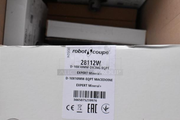 14 new Robot Coupe food processor blades, models 28135W-28173W, labeled on a box. Scratch and dent condition.