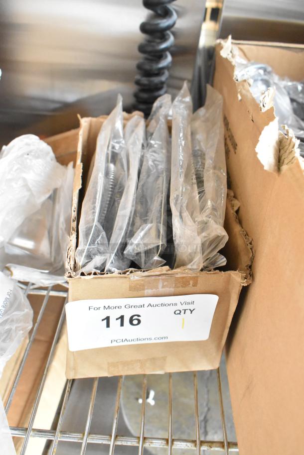 Box of 6 Barfly M37037 Spring Bar Strainers, brand new condition with minor scratches and dents. Visible auction label.