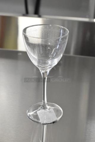 Eight boxes of Bormioli Rocco Nick & Nora glasses, etched design, brand new scratch and dent, six glasses per box.