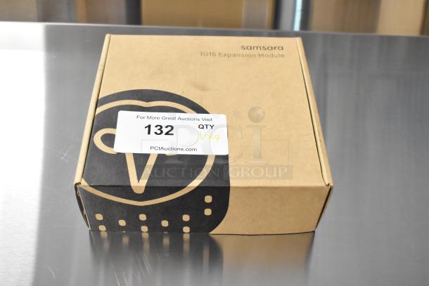 Samsara IG15 Expansion Module in box with label "132 QTY VX9." Box shows slight dent.