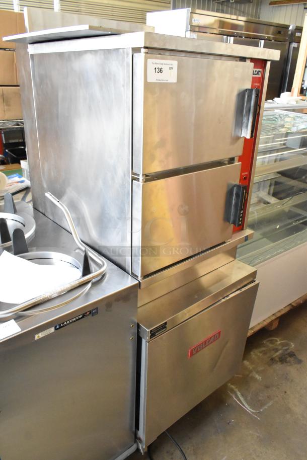 Vulcan stainless steel 2-deck steam cabinet, commercial floor style, excellent condition, visible brand marking.