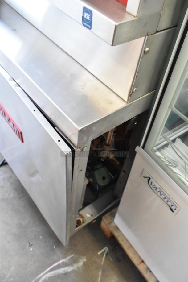 Vulcan stainless steel commercial 2-deck steam cabinet, floor style. Features include a visible NSF certification tag.