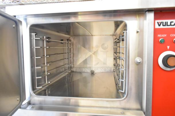 Vulcan Stainless Steel Commercial Floor Style 2 Deck Steam Cabinet, open door showing interior racks and controls, excellent condition.
