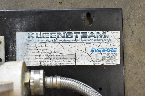 Everpure Kleensteam Water Filtration System with a worn label showing brand details and model information.
