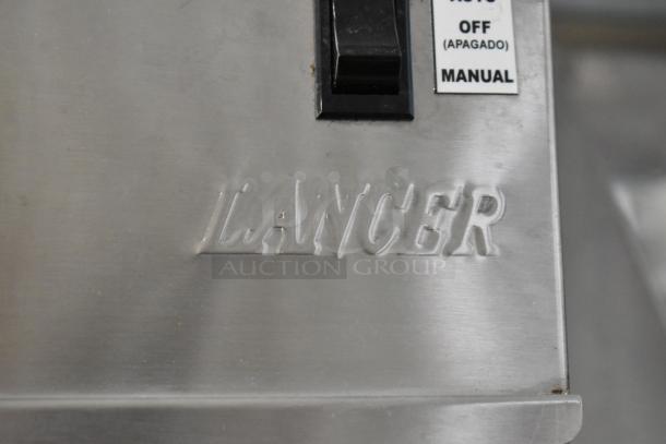 Lancer LFS stainless steel fryer piece, 115 volts, 1-phase, manual control switch visible.