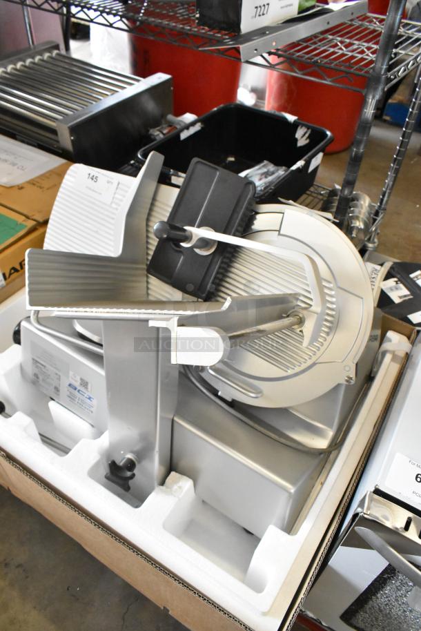 Bizerba GSP HD metal meat slicer, commercial grade, 120V, 1 phase, excellent condition, visible product label.