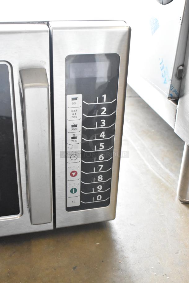 Amana RCS10TS stainless steel commercial microwave, keypad controls, in original box, 120 volts, 1 phase, 2016 model.