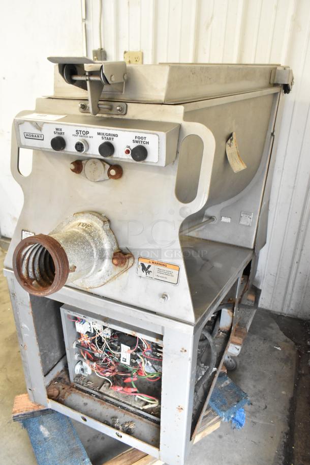 Hobart MG2032 commercial meat mixer, floor style, stainless steel, 208/240V, 3-phase, visible controls, moderate wear.