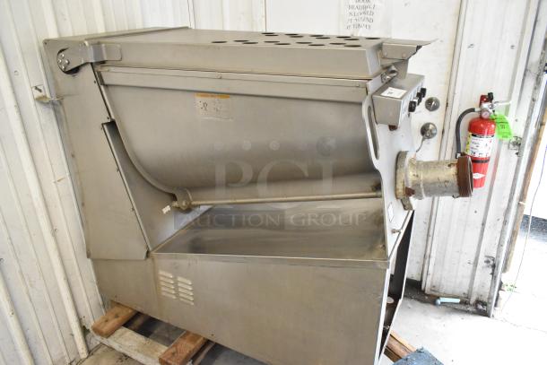 Hobart MG2032 commercial meat mixer, metal floor style, 208/240V, 3 phase. Features durable construction, used condition.
