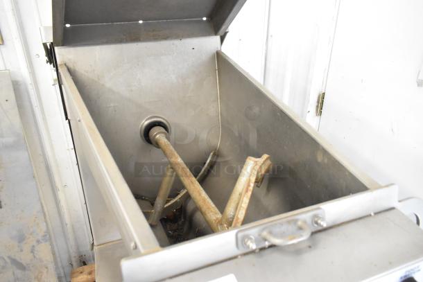 Hobart MG2032 commercial meat mixer, industrial-grade, stainless steel, 208/240 volts, 3 phase, visible wear on interior.