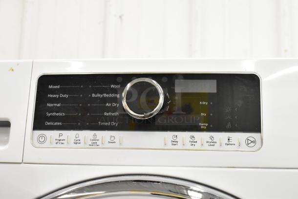 Whirlpool front load dryer control panel, featuring multiple drying programs such as mixed, wool, and heavy duty.